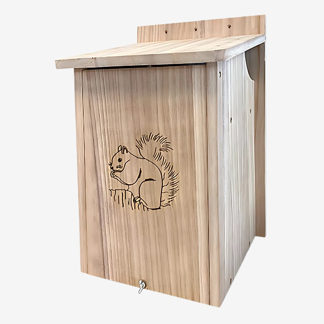 Squirrel House by Prime Retreat – A beautifully crafted wooden shelter designed to provide a cozy home for backyard squirrels